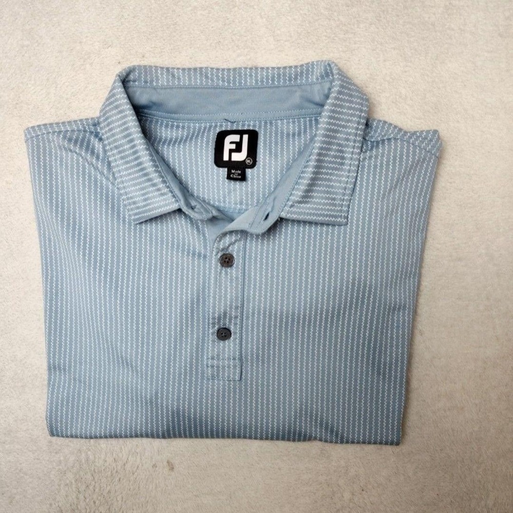 FootJoy Polo Shirt Mens XL Blue Striped Golf Performance Short Sleeve FJ SPOT